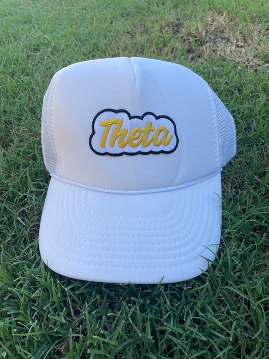 White Theta Trucker Hat