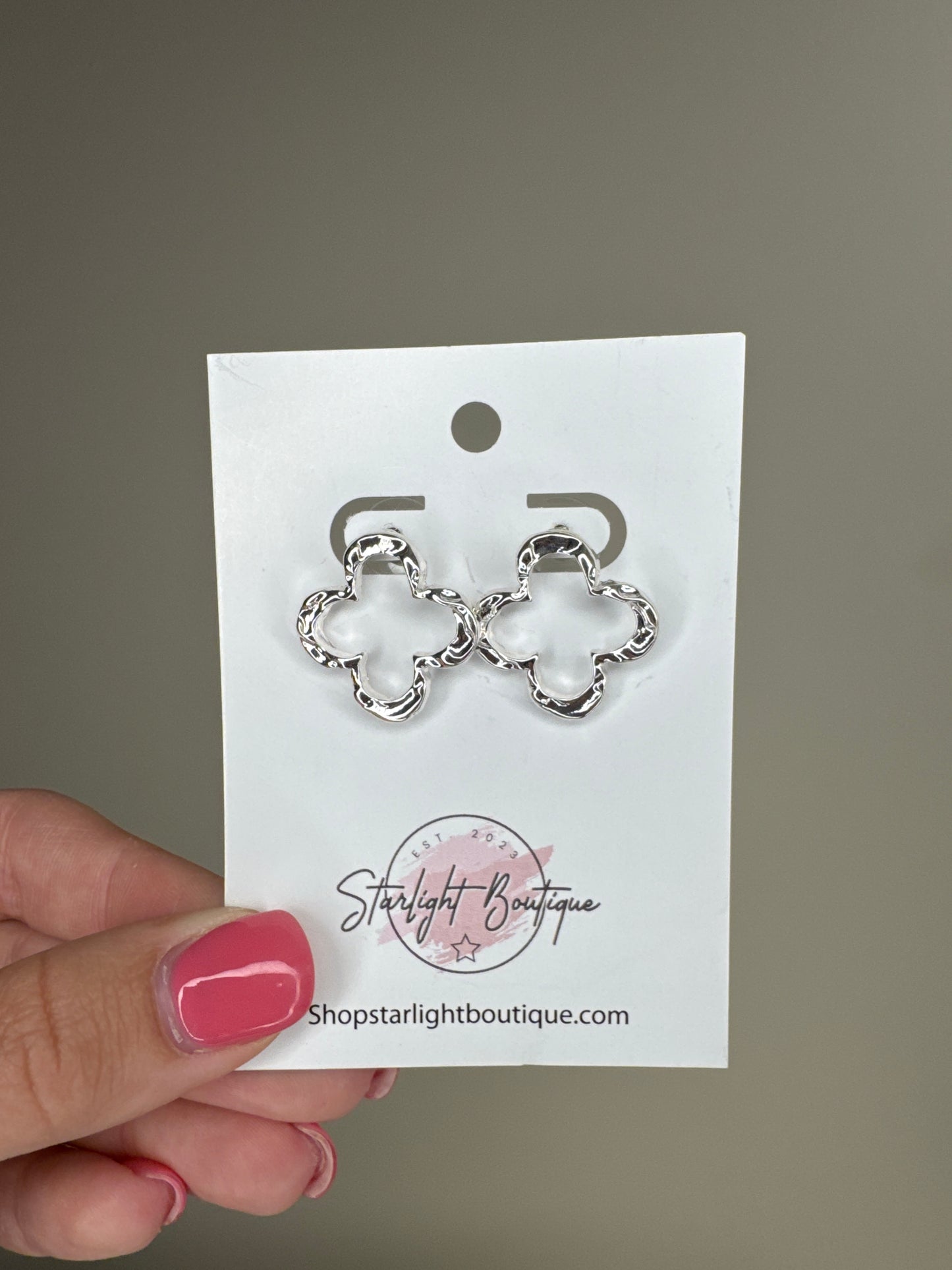 Silver Clover Textured Studs