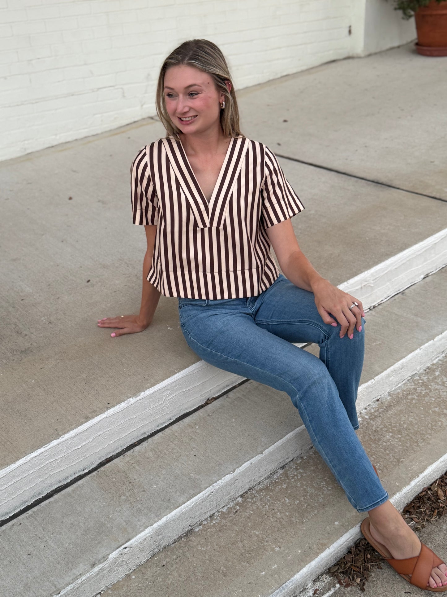 Tina V Neck Striped Top