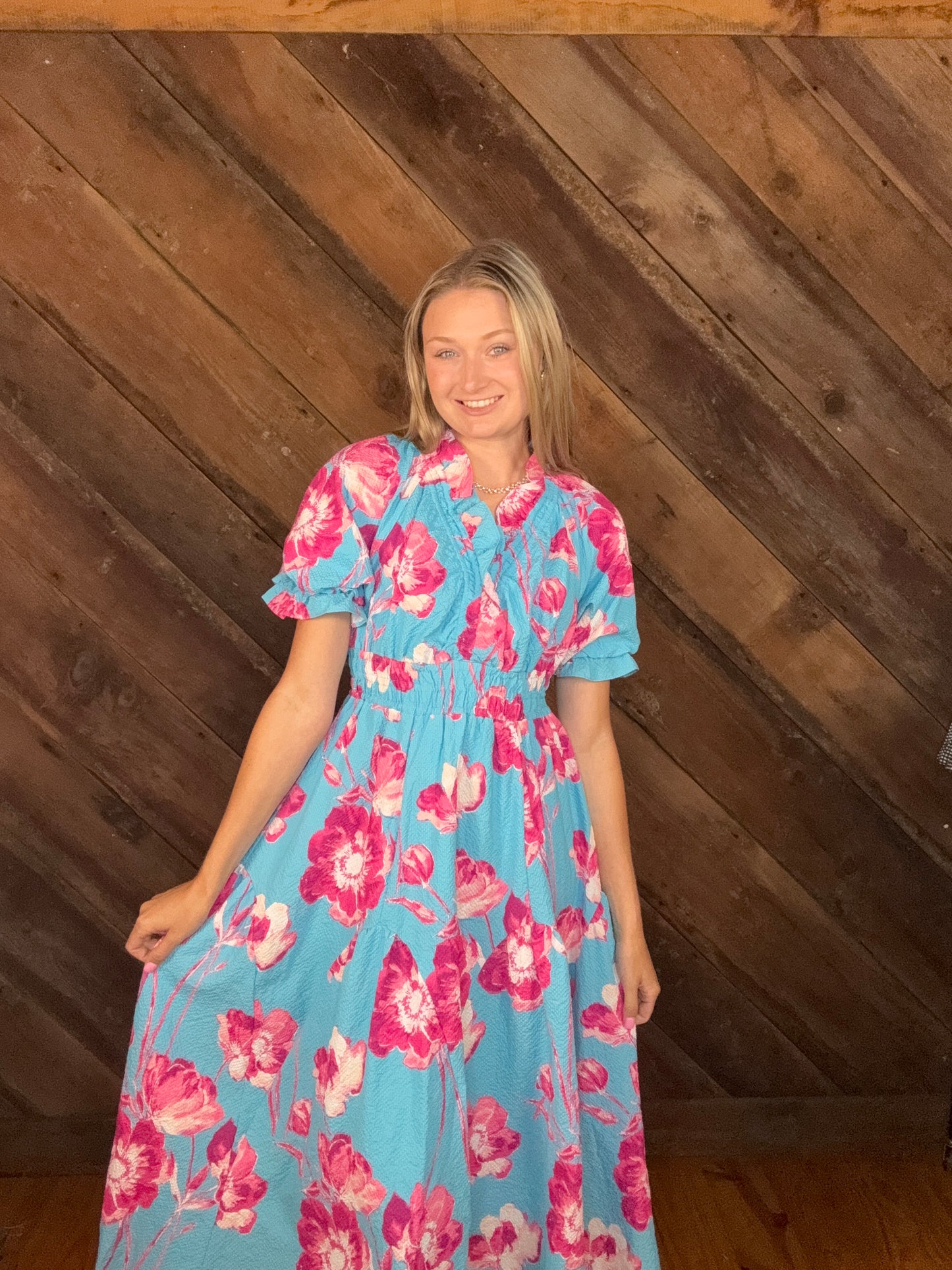 Sherri Blue Floral Maxi Dress