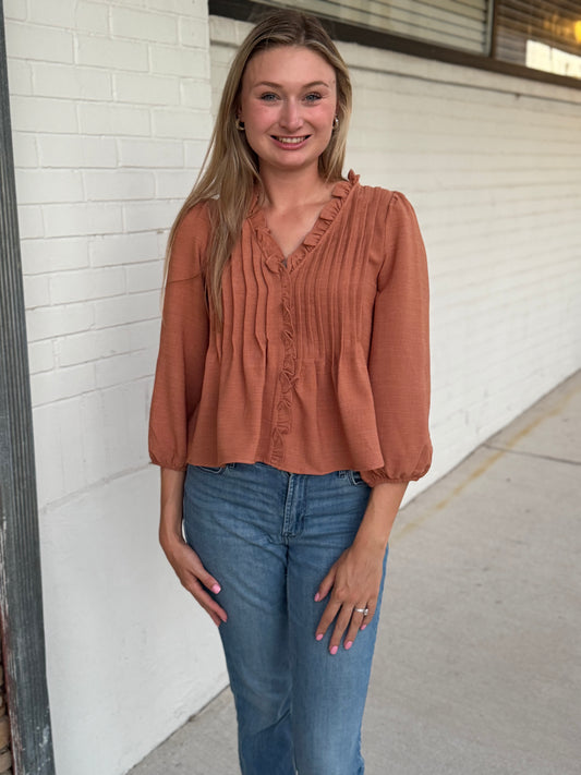 Kayla Rust 3/4 Sleeve Top