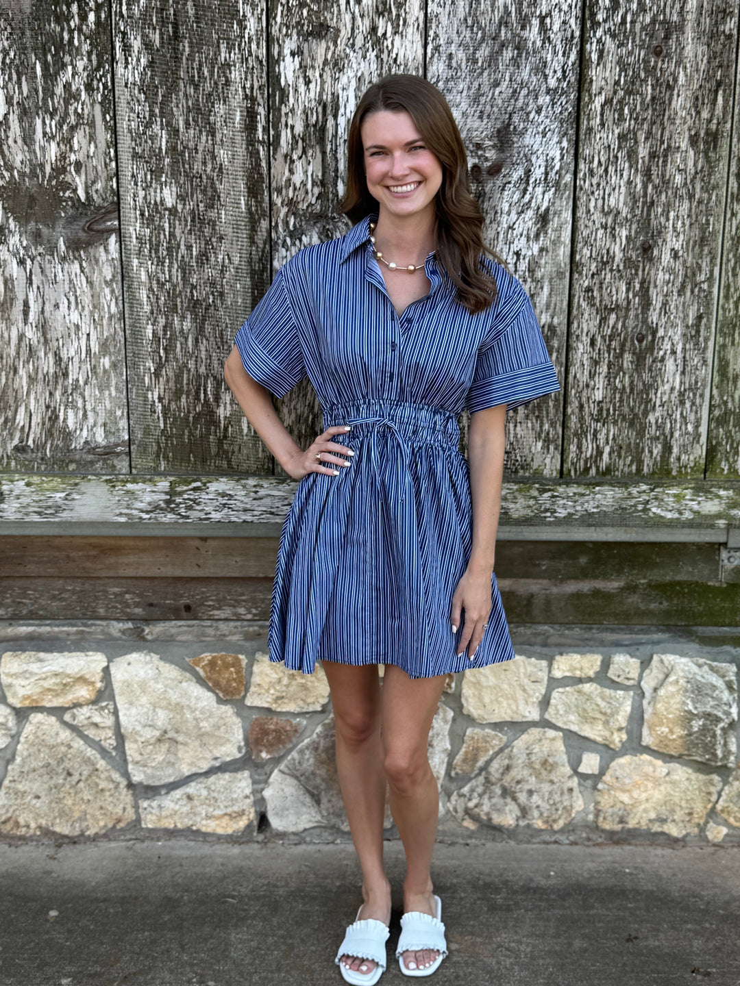 Erica Navy Mini Stripe Dress