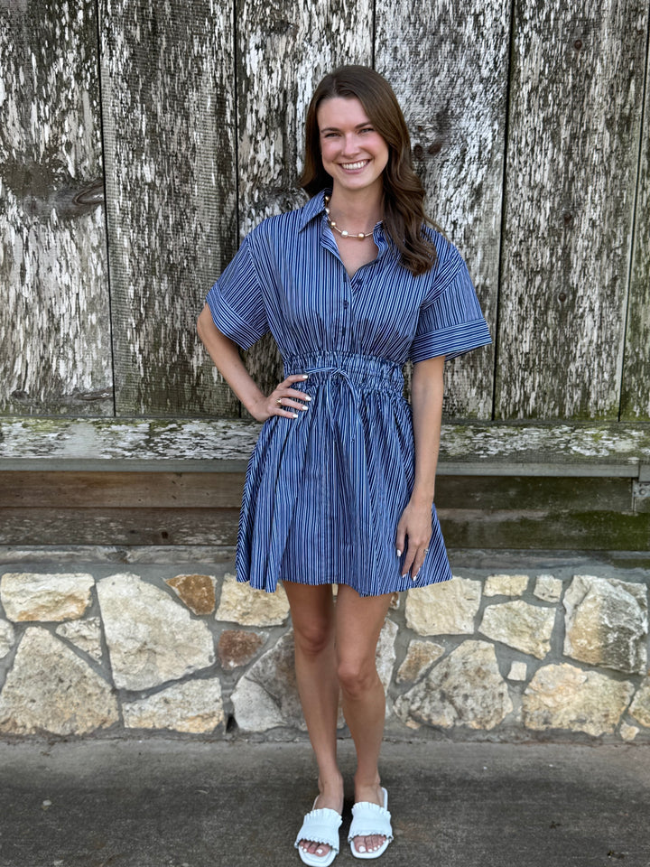 Erica Navy Mini Stripe Dress