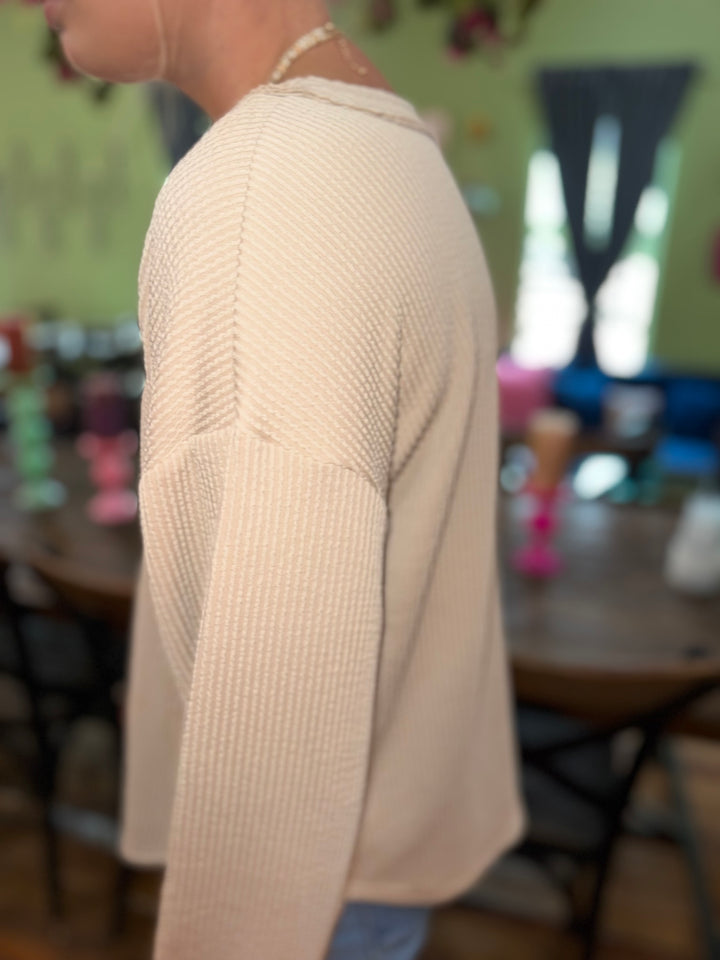 Kelsey Khaki Ribbed Long Sleeve Top