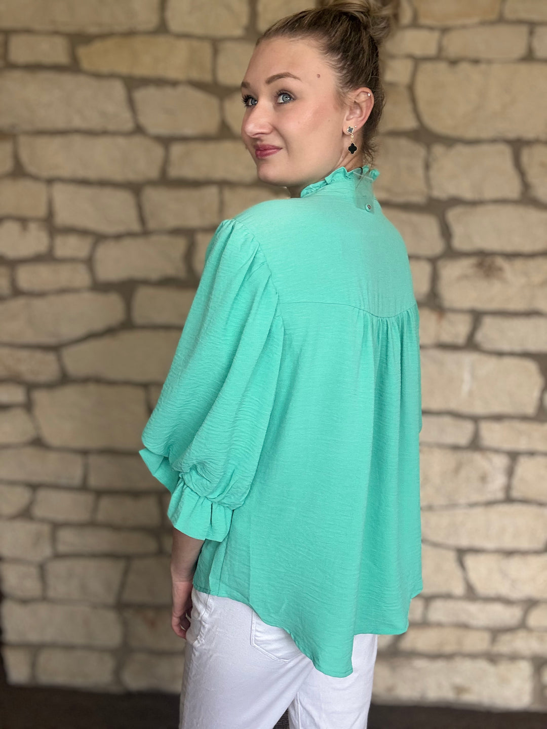 Almost 5 O'clock Teal 3/4 Sleeve Top