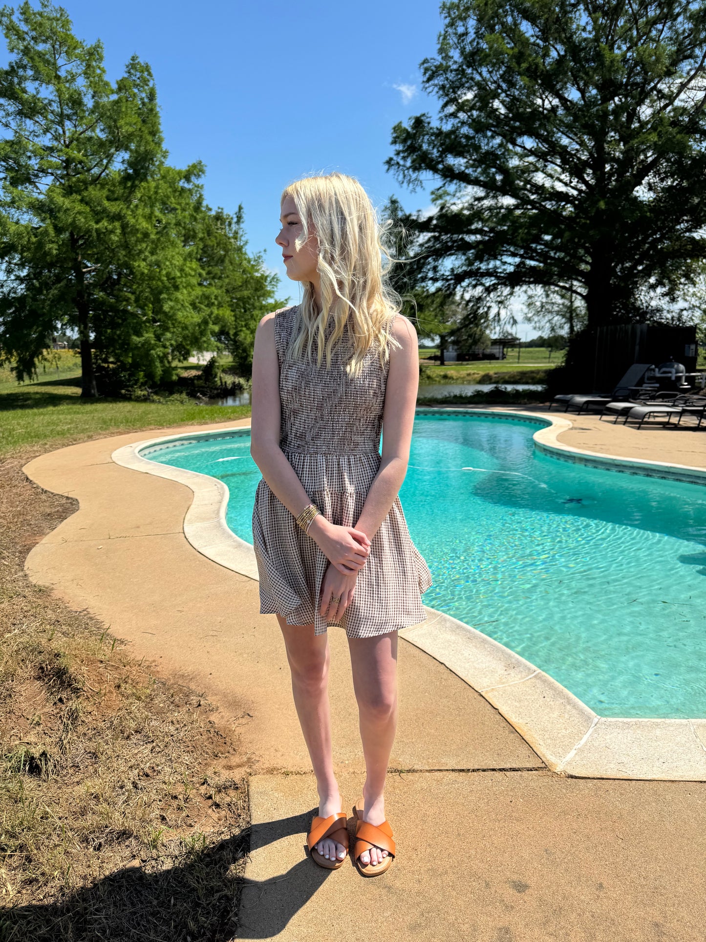 Olivia Gingham Smocked Midi Dress