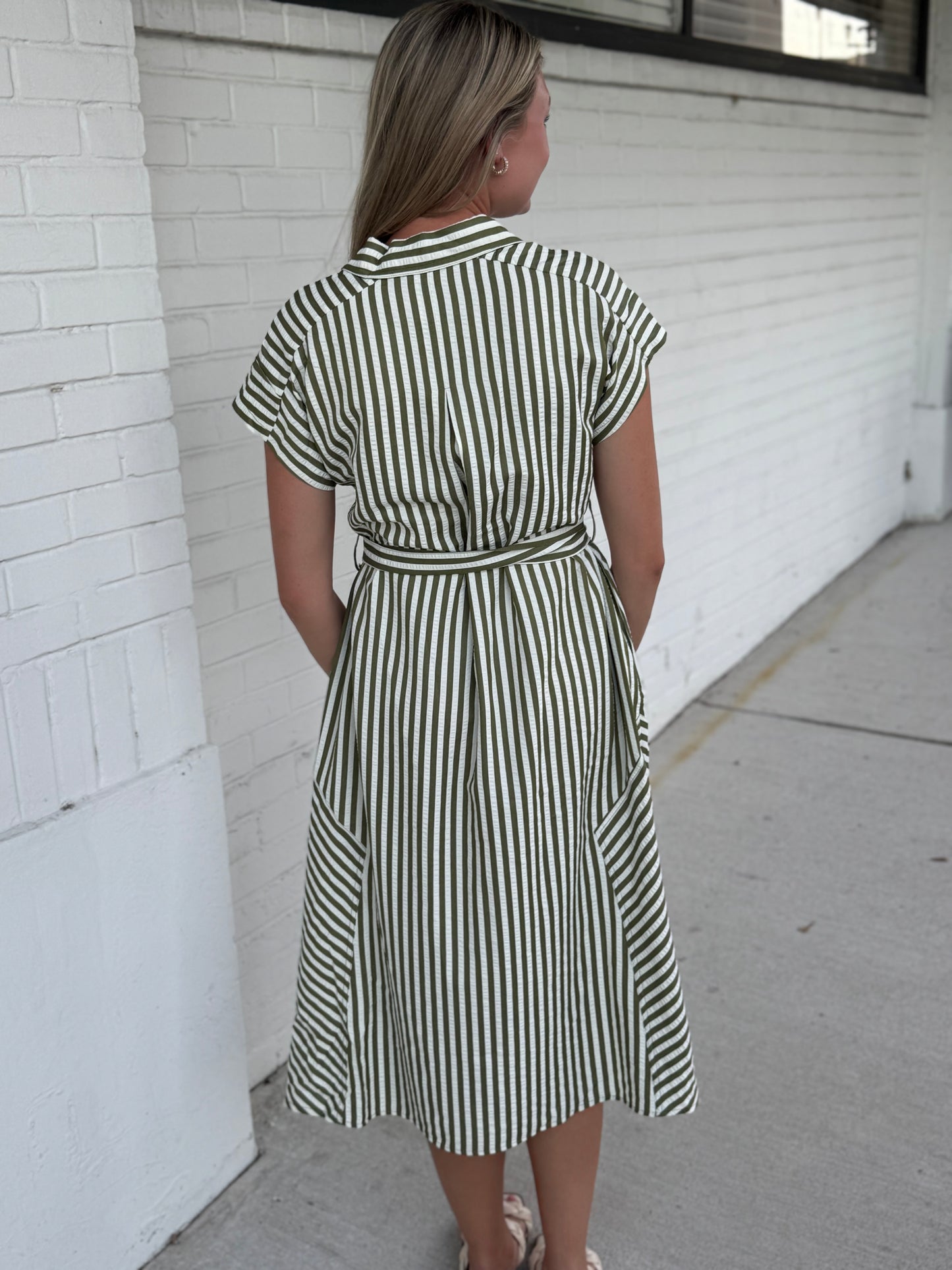 Meadow Midi Green Stripe Dress