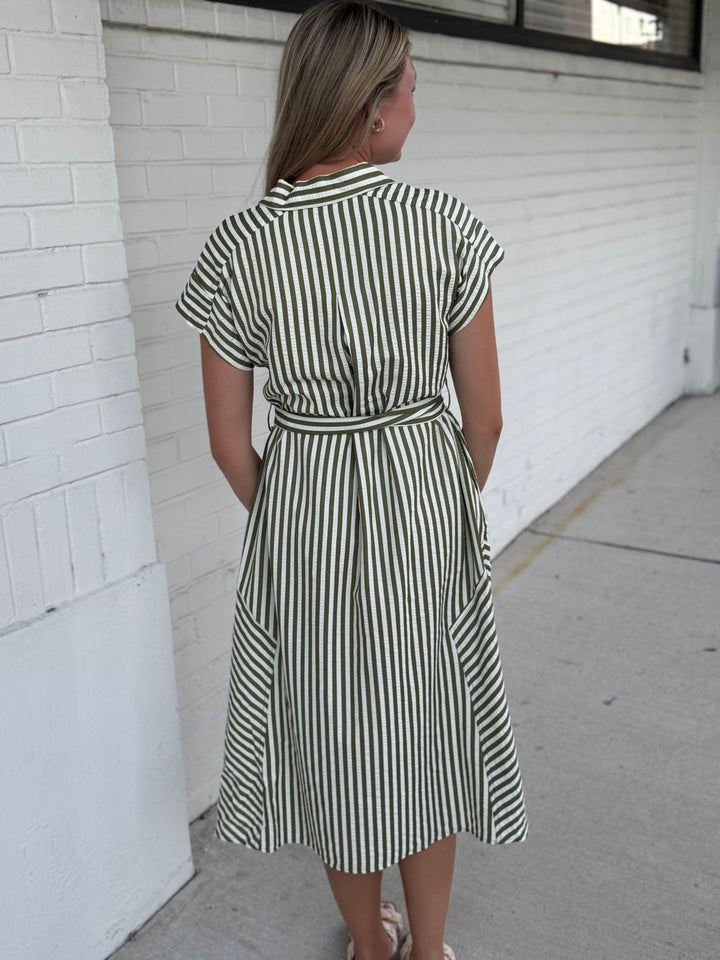 Meadow Midi Green Stripe Dress