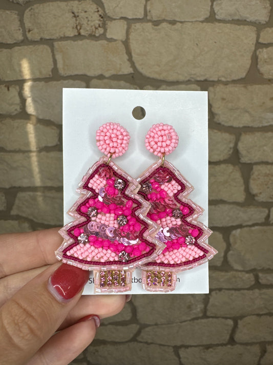 Pink Bead Tree Earrings