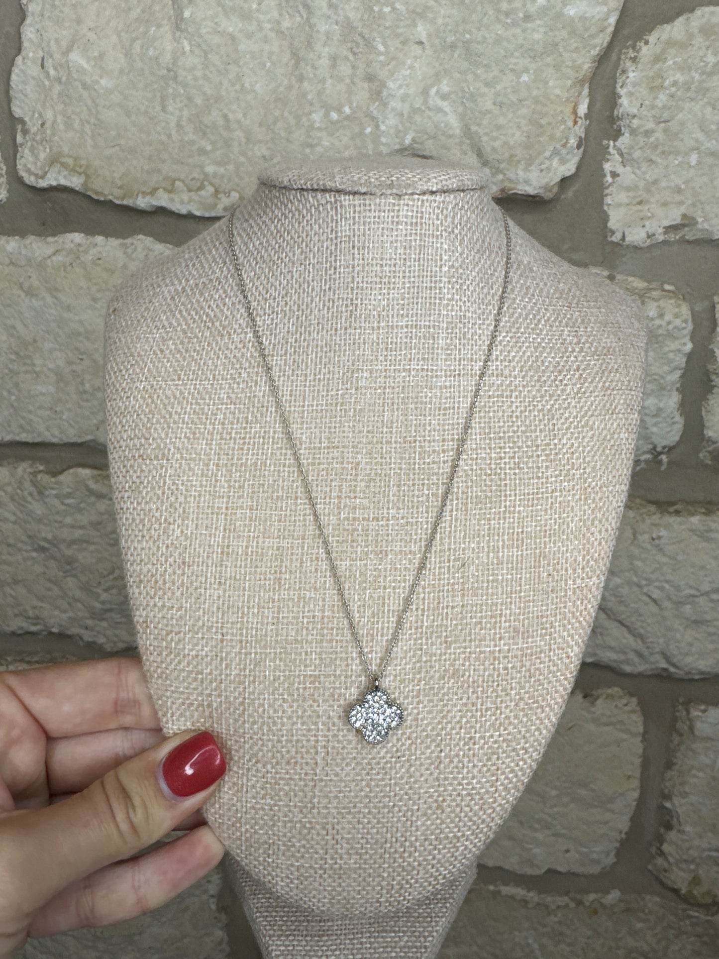 Diamond Clover Necklace- Silver