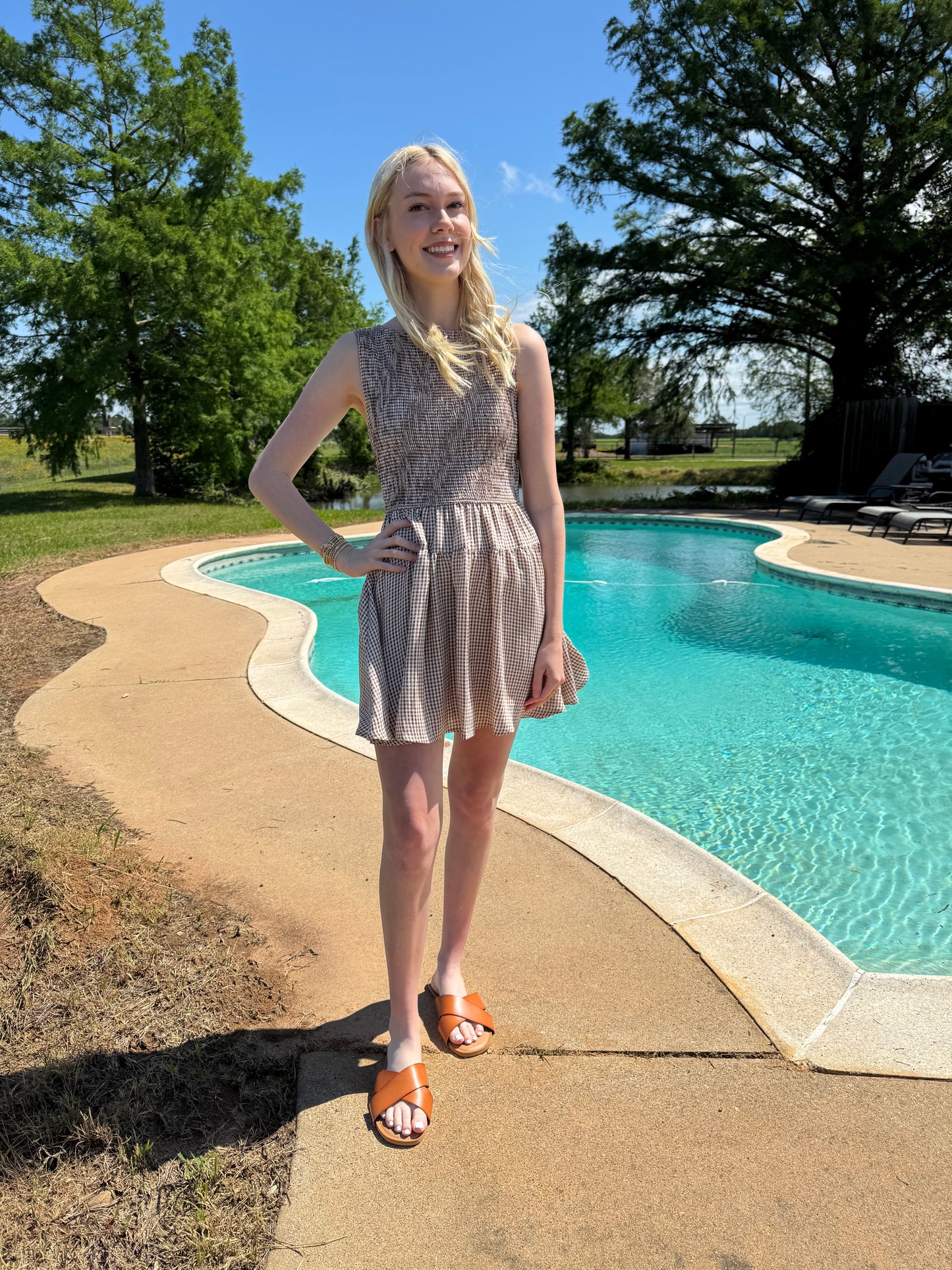 Olivia Gingham Smocked Midi Dress