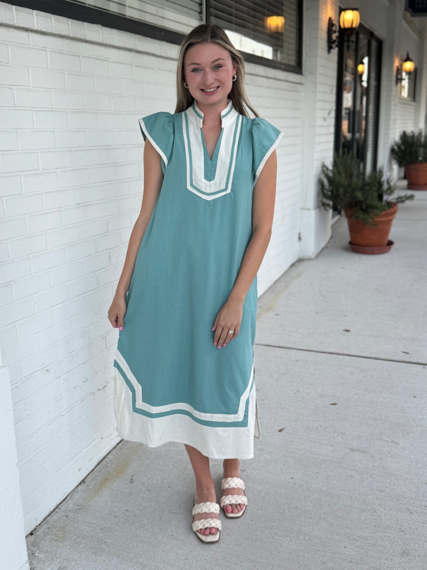 Cher Mint Midi Flutter Sleeve Dress
