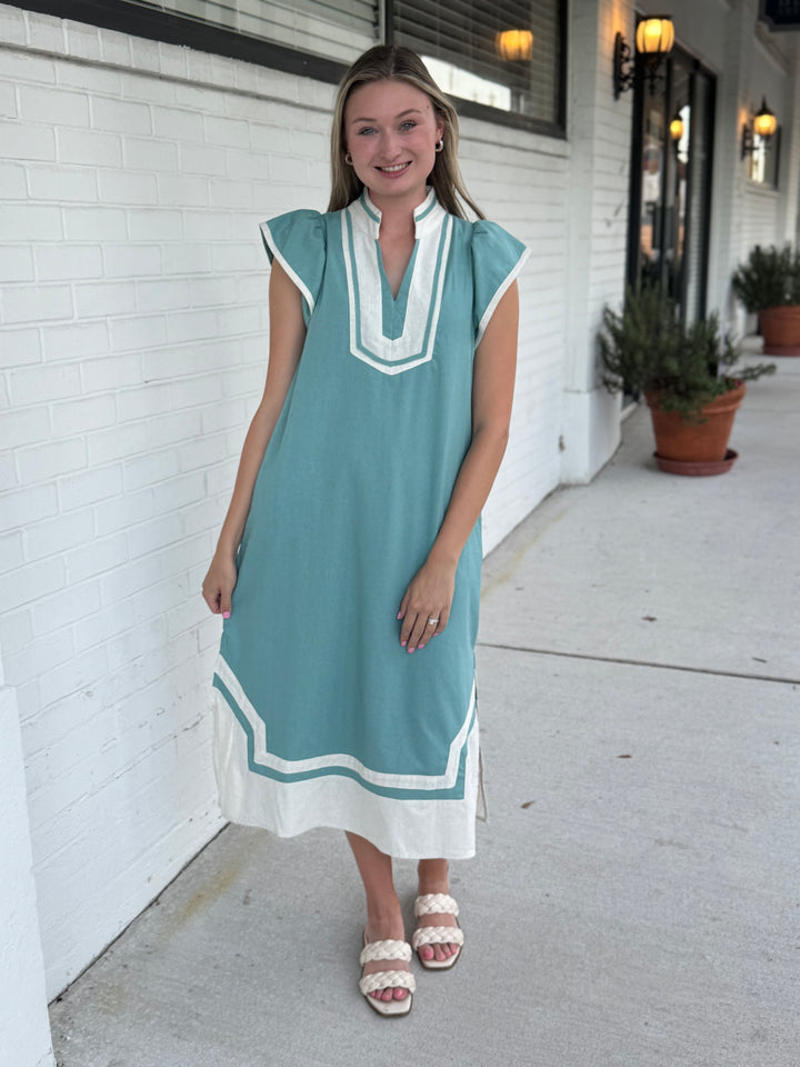 Cher Mint Midi Flutter Sleeve Dress