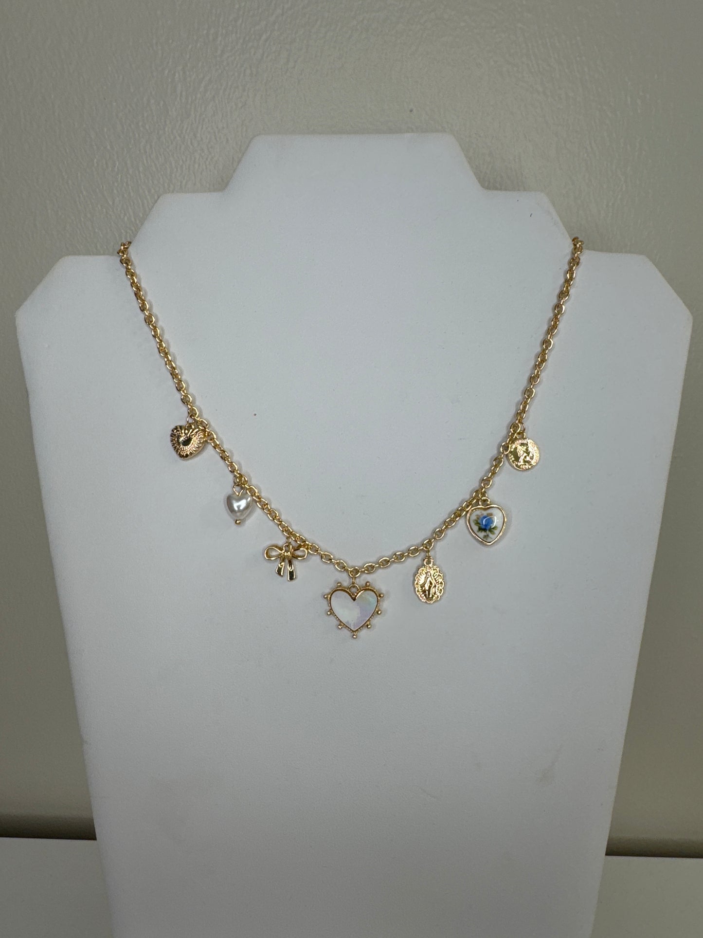 Heart and Flower Charm Necklace