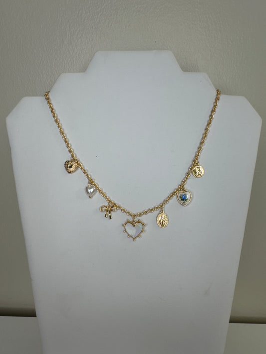 Heart and Flower Charm Necklace