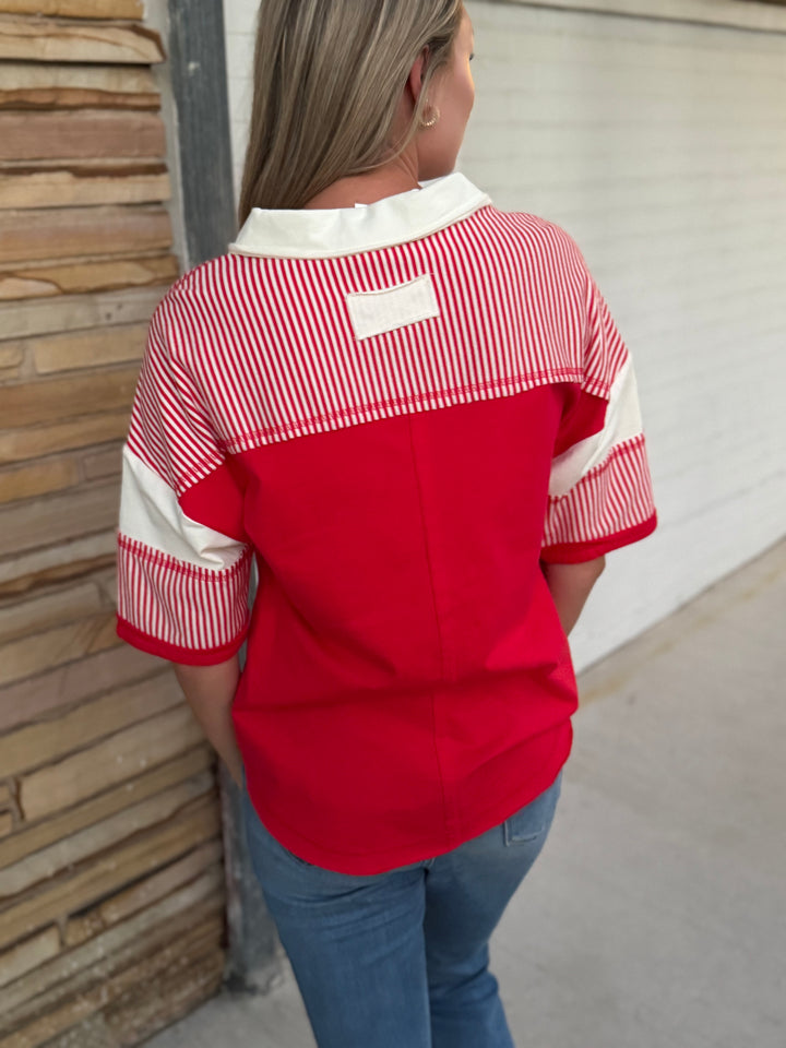 Gail Red Collared Striped Top