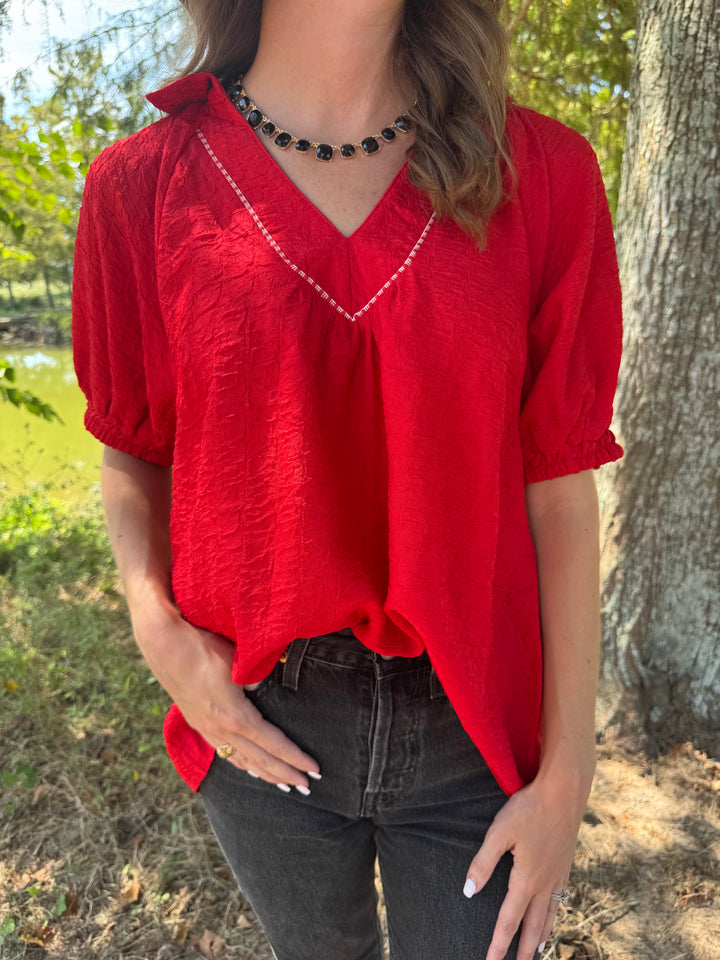 Jenna Red Puff Sleeve Top