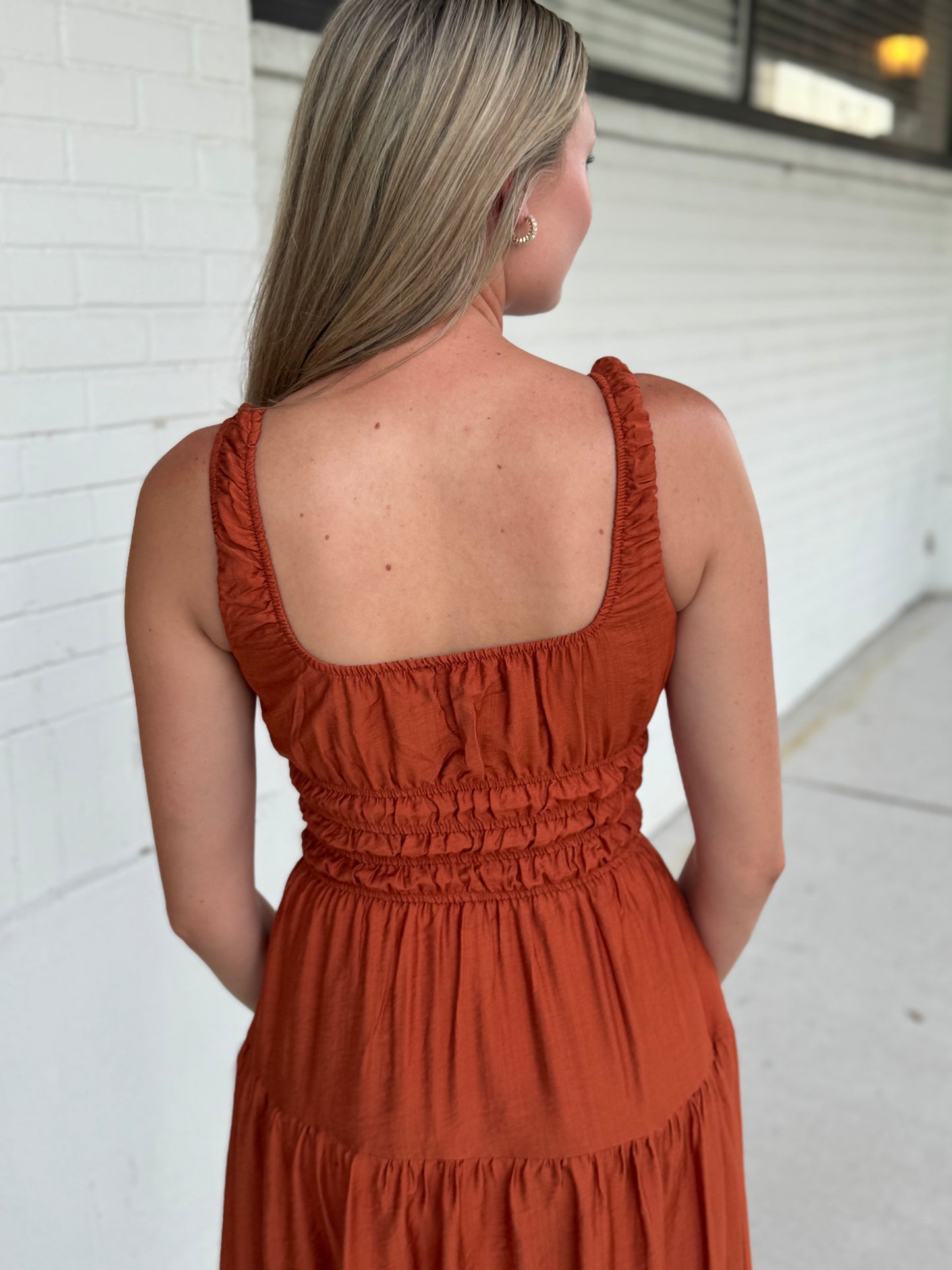 Helen Rust Sleeveless Midi Dress