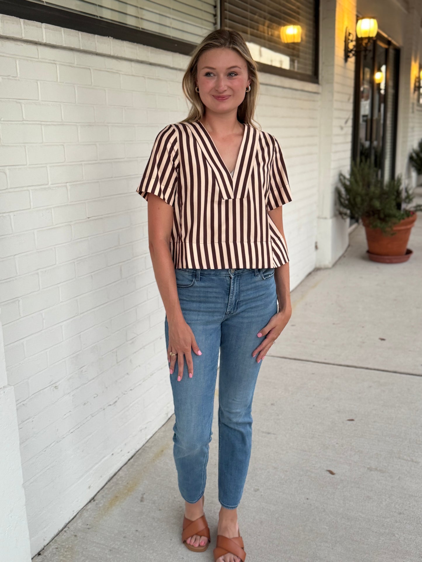 Tina V Neck Striped Top