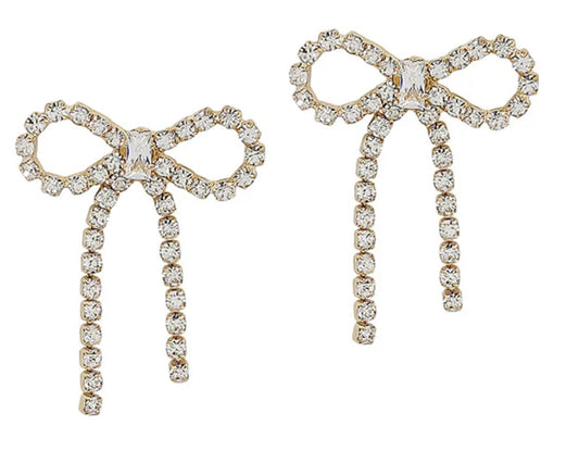 Rhinestone Bow Studs- Gold