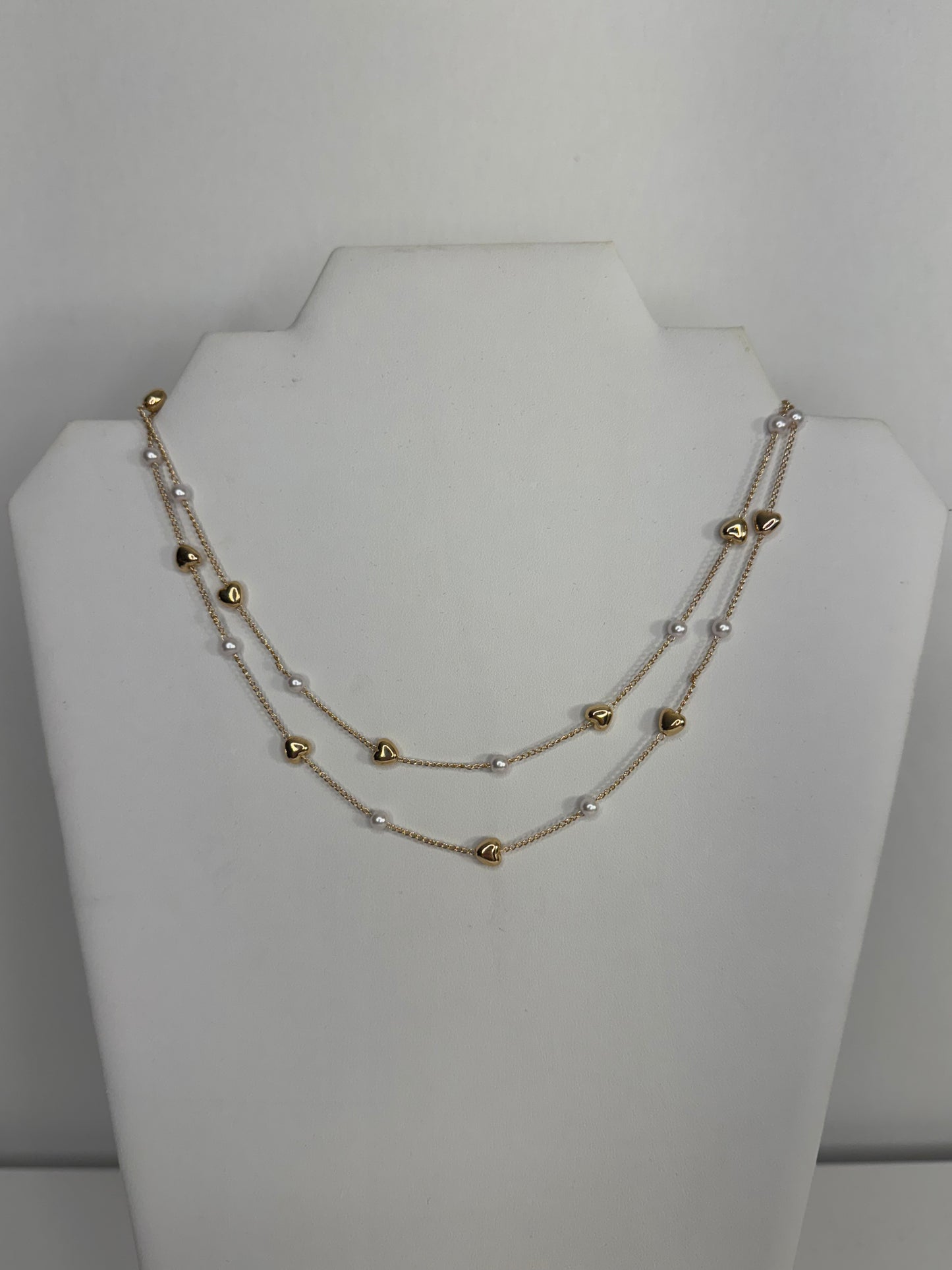 Double Gold and Pearl Necklace