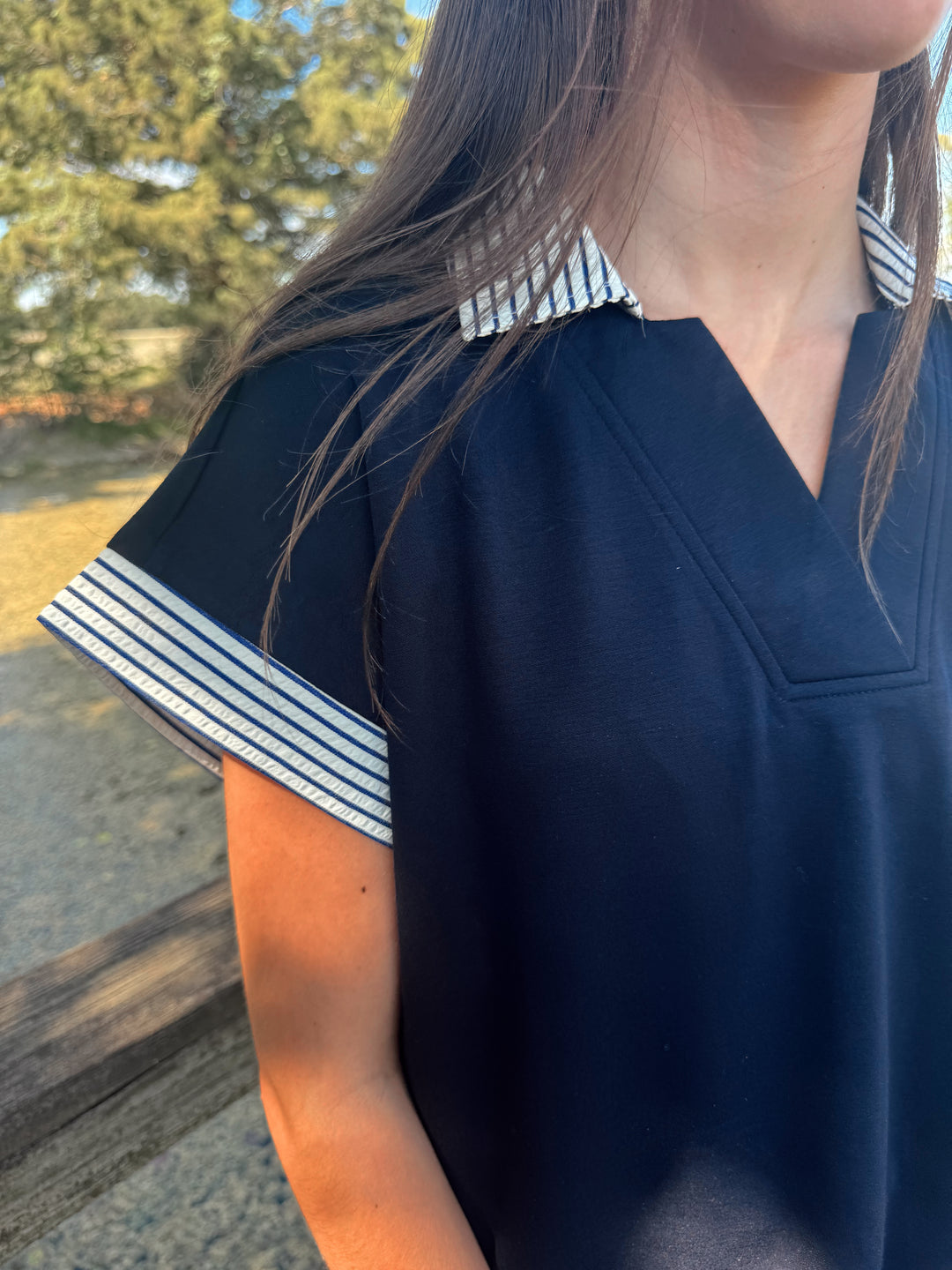 Bonnie Navy Collared Top