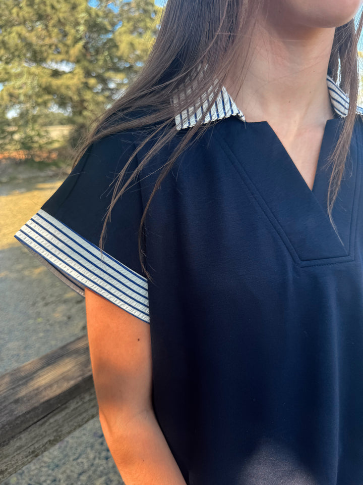 Bonnie Navy Collared Top
