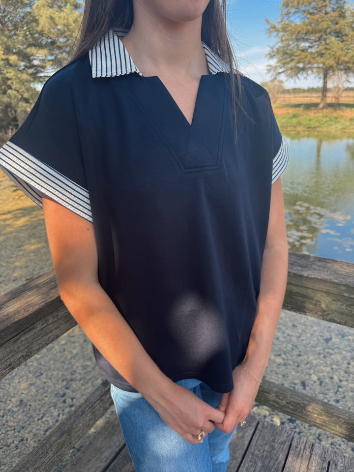 Bonnie Navy Collared Top
