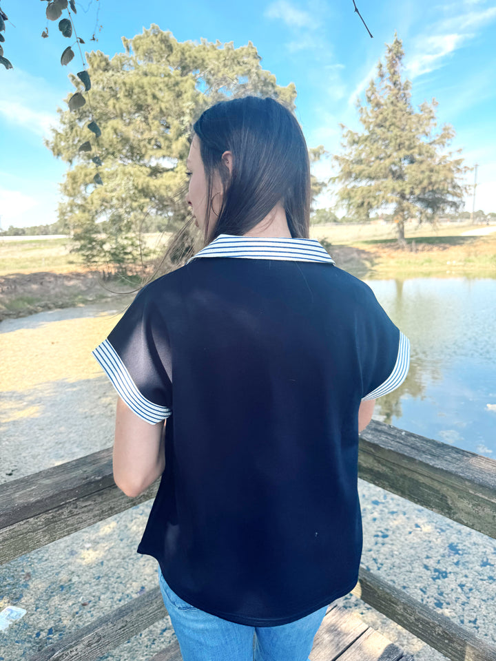 Bonnie Navy Collared Top