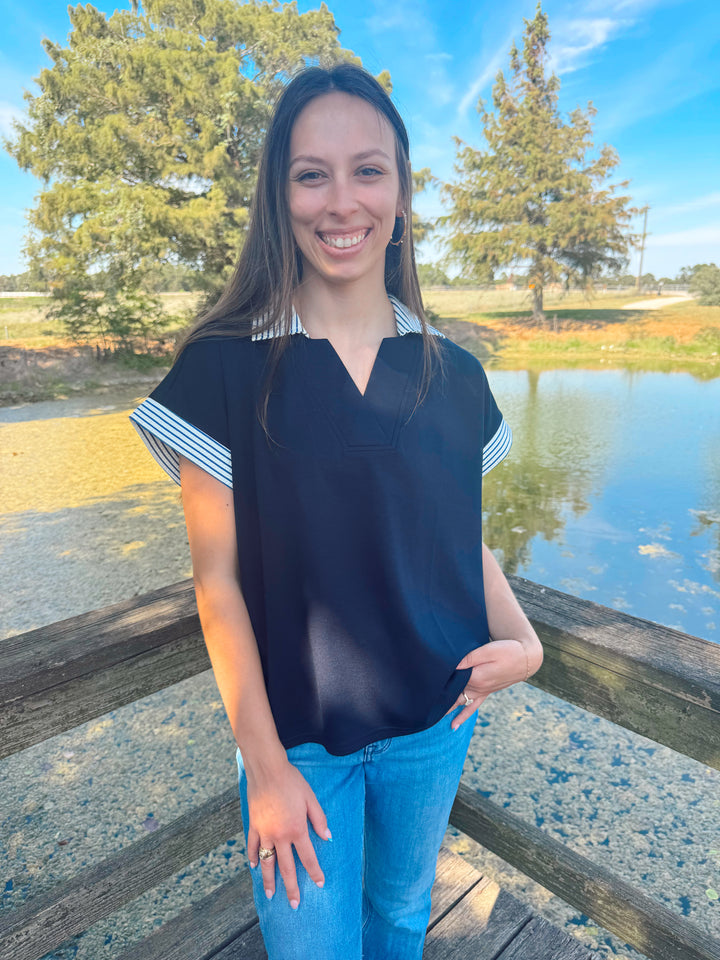 Bonnie Navy Collared Top