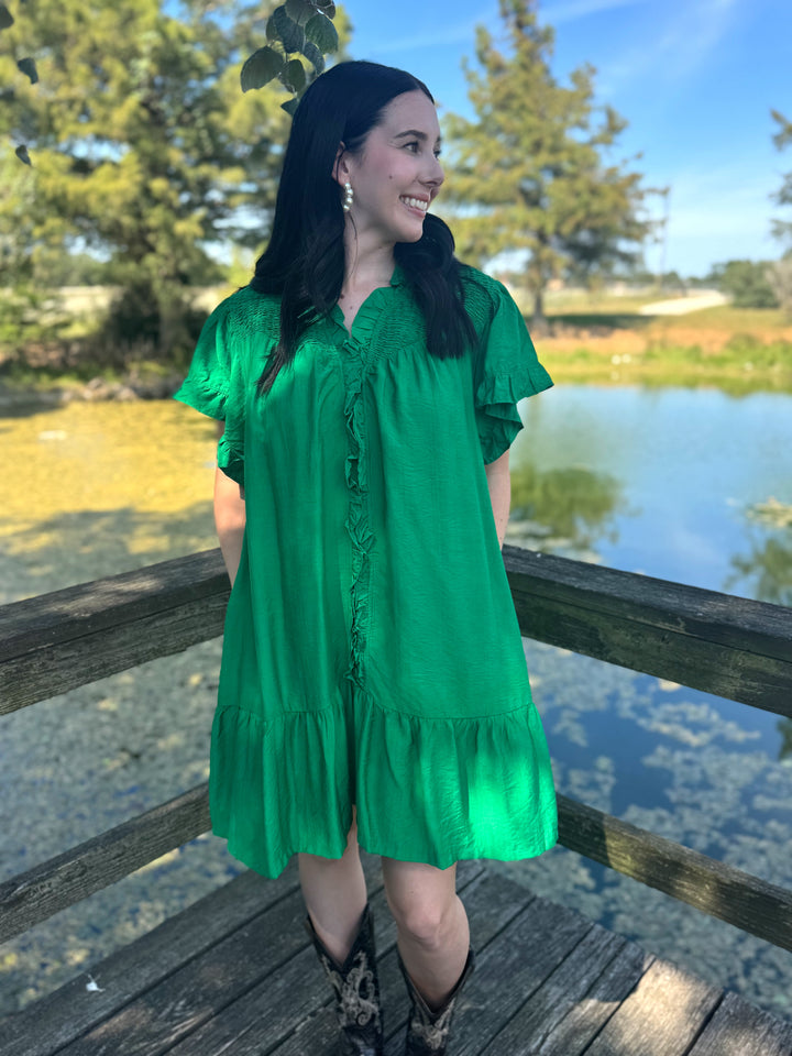 Megan Green Mini Ruffle Dress
