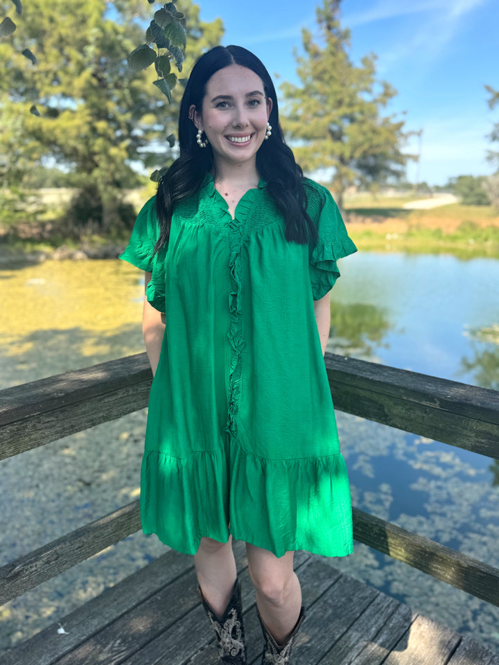 Megan Green Mini Ruffle Dress