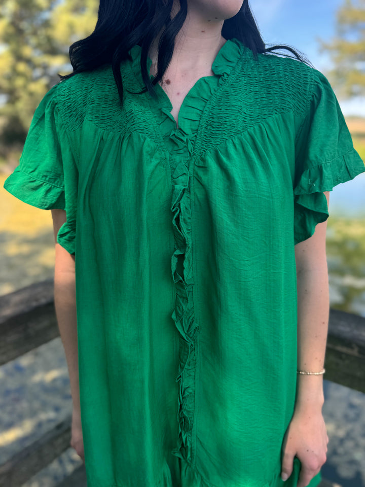 Megan Green Mini Ruffle Dress