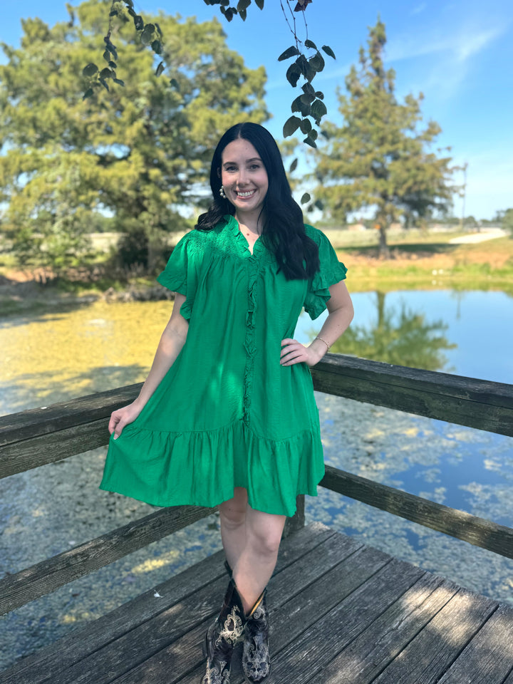 Megan Green Mini Ruffle Dress