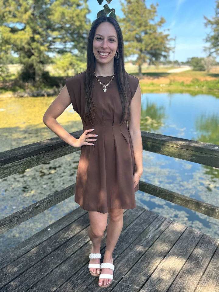 Jade Brown Pleaded Mini Dress