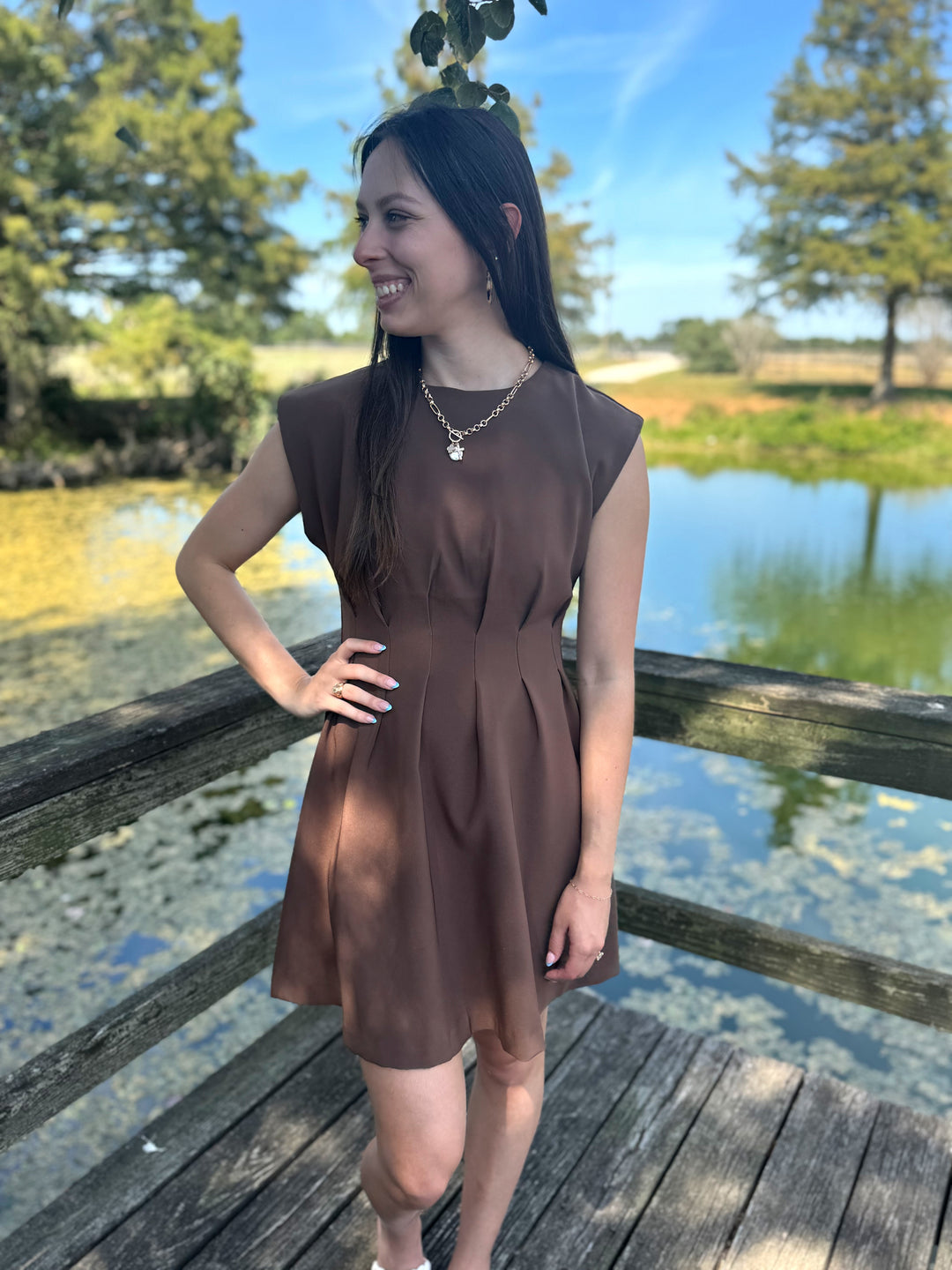 Jade Brown Pleaded Mini Dress