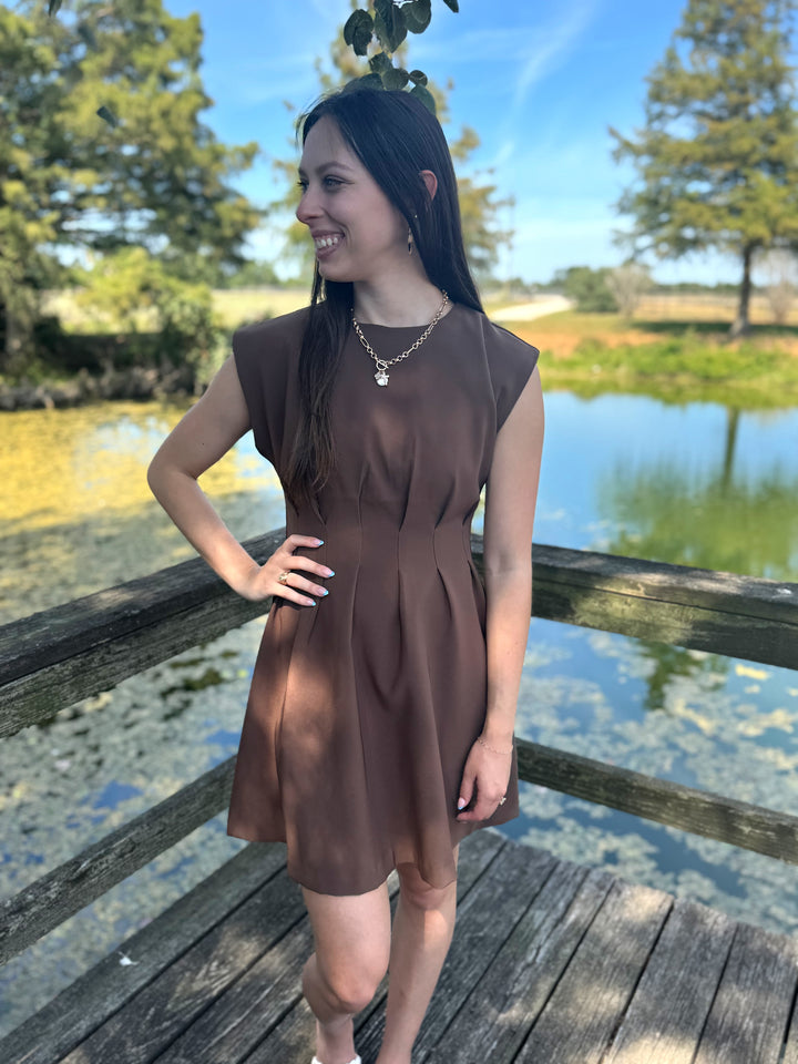 Jade Brown Pleaded Mini Dress