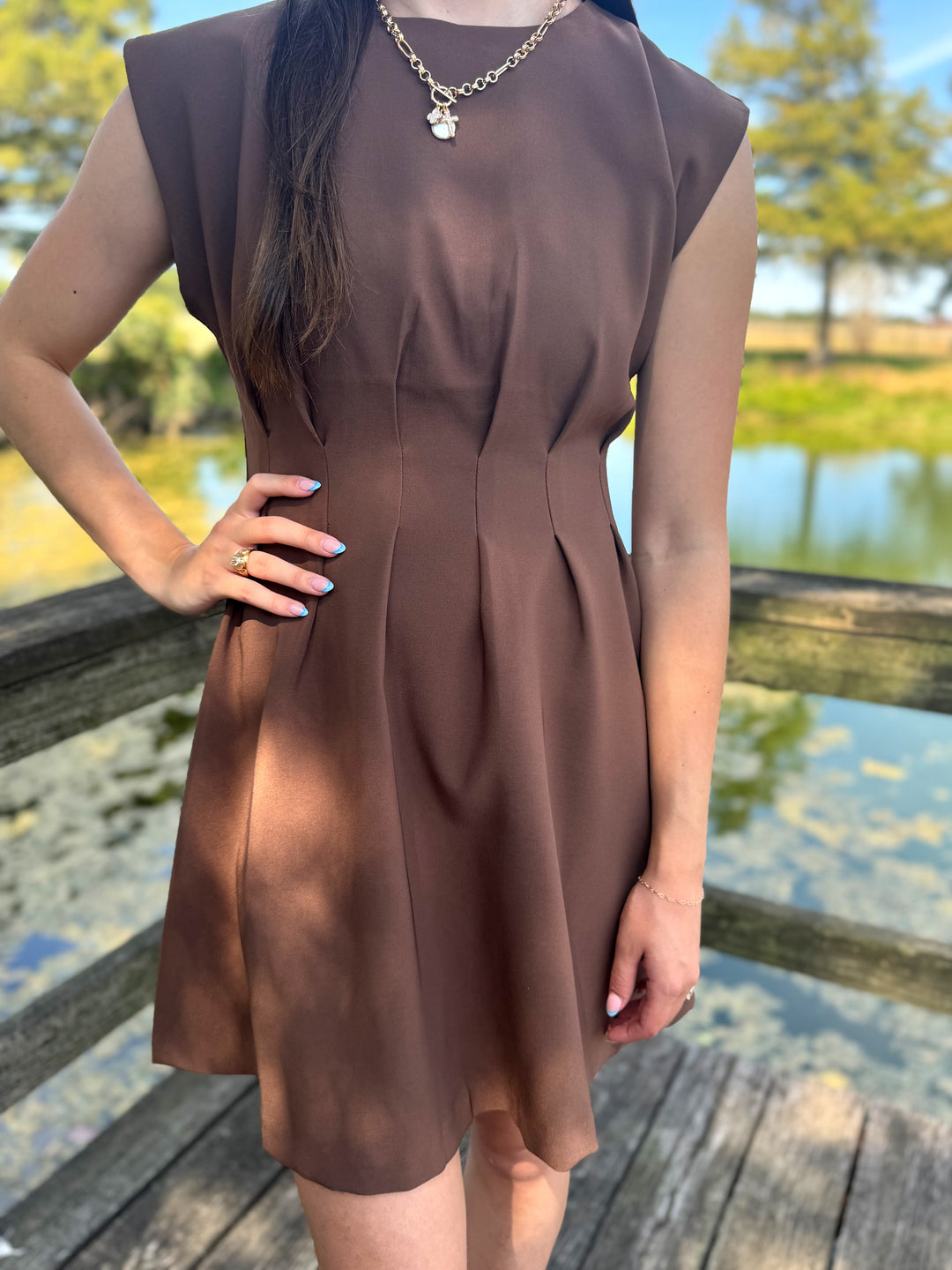 Jade Brown Pleaded Mini Dress