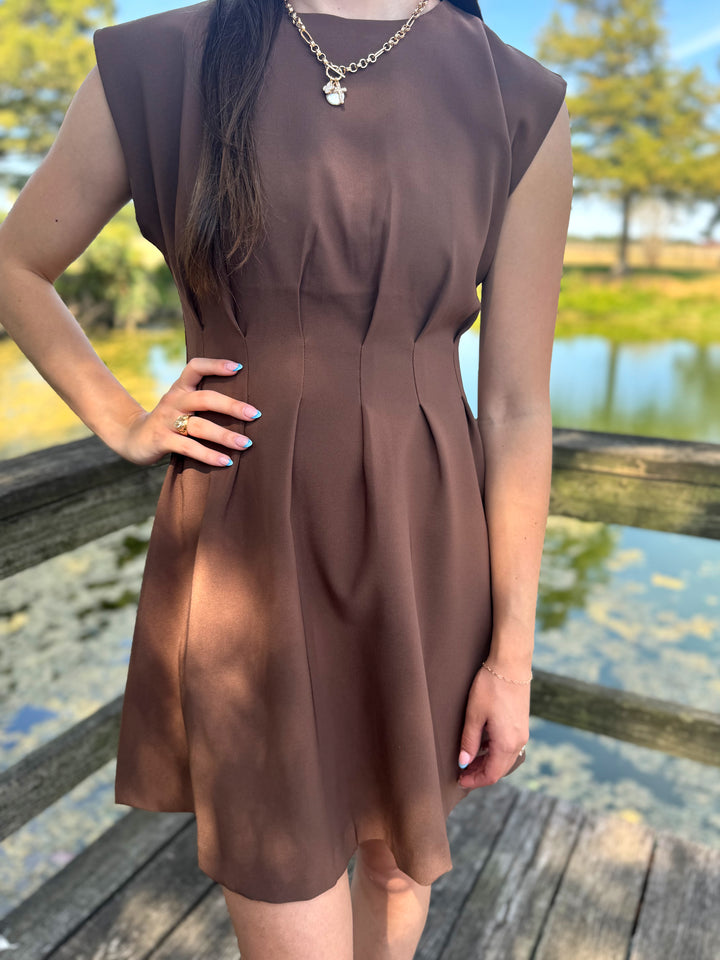 Jade Brown Pleaded Mini Dress