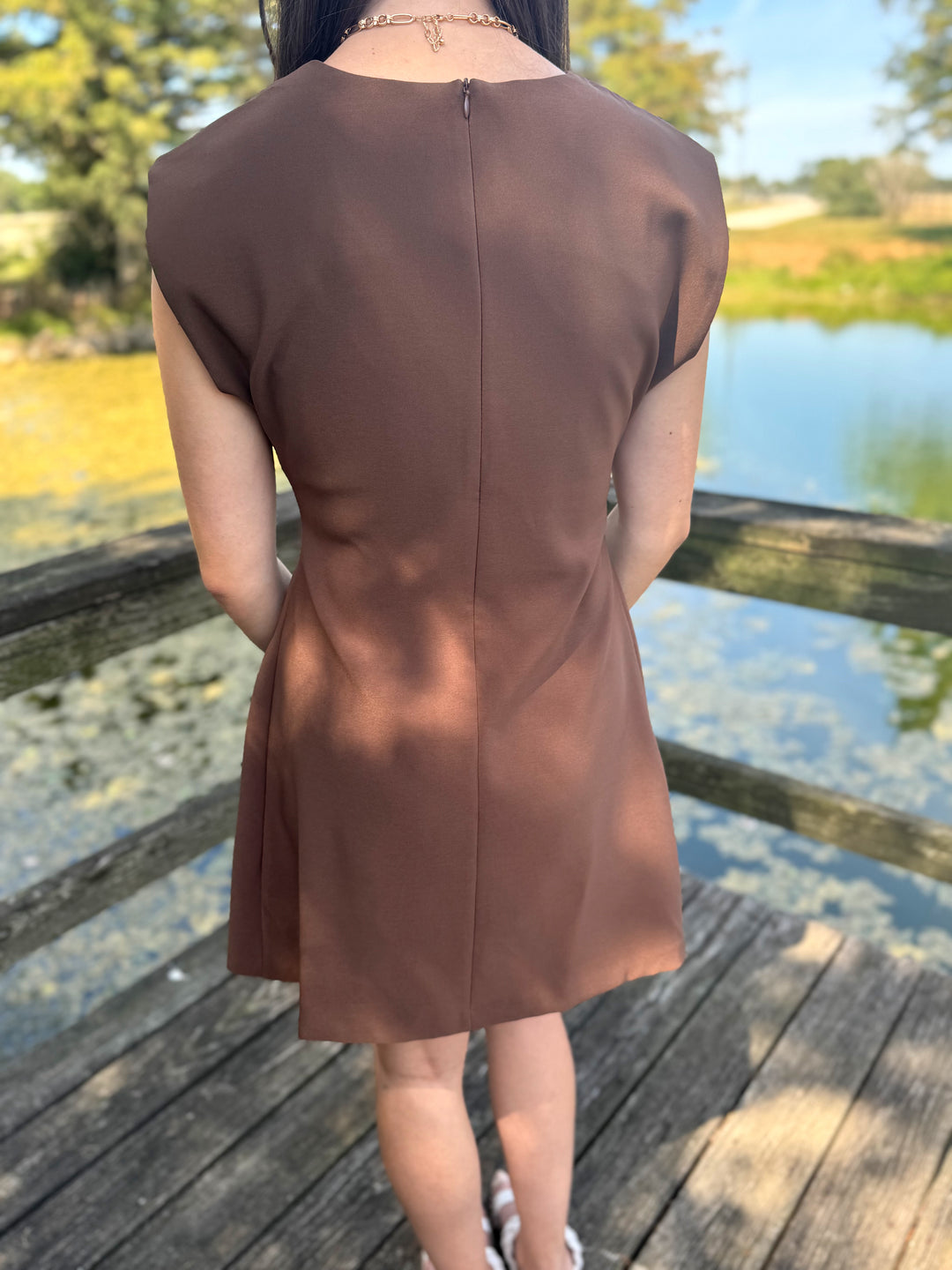 Jade Brown Pleaded Mini Dress