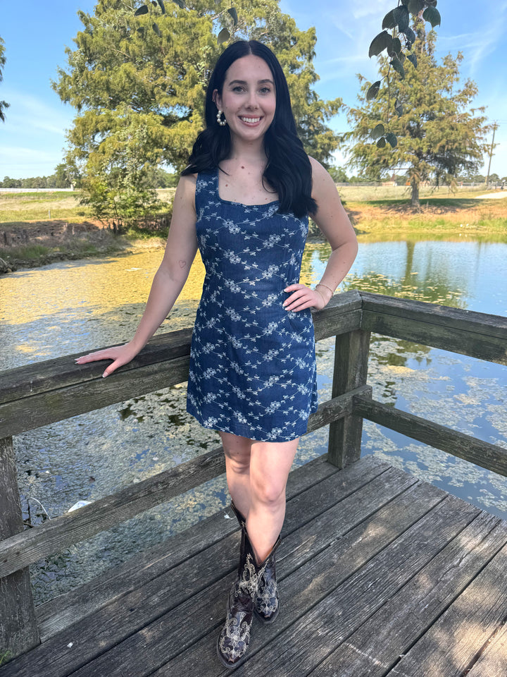 Ruby Embroidered Denim Mini Dress