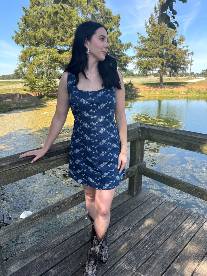 Ruby Embroidered Denim Mini Dress