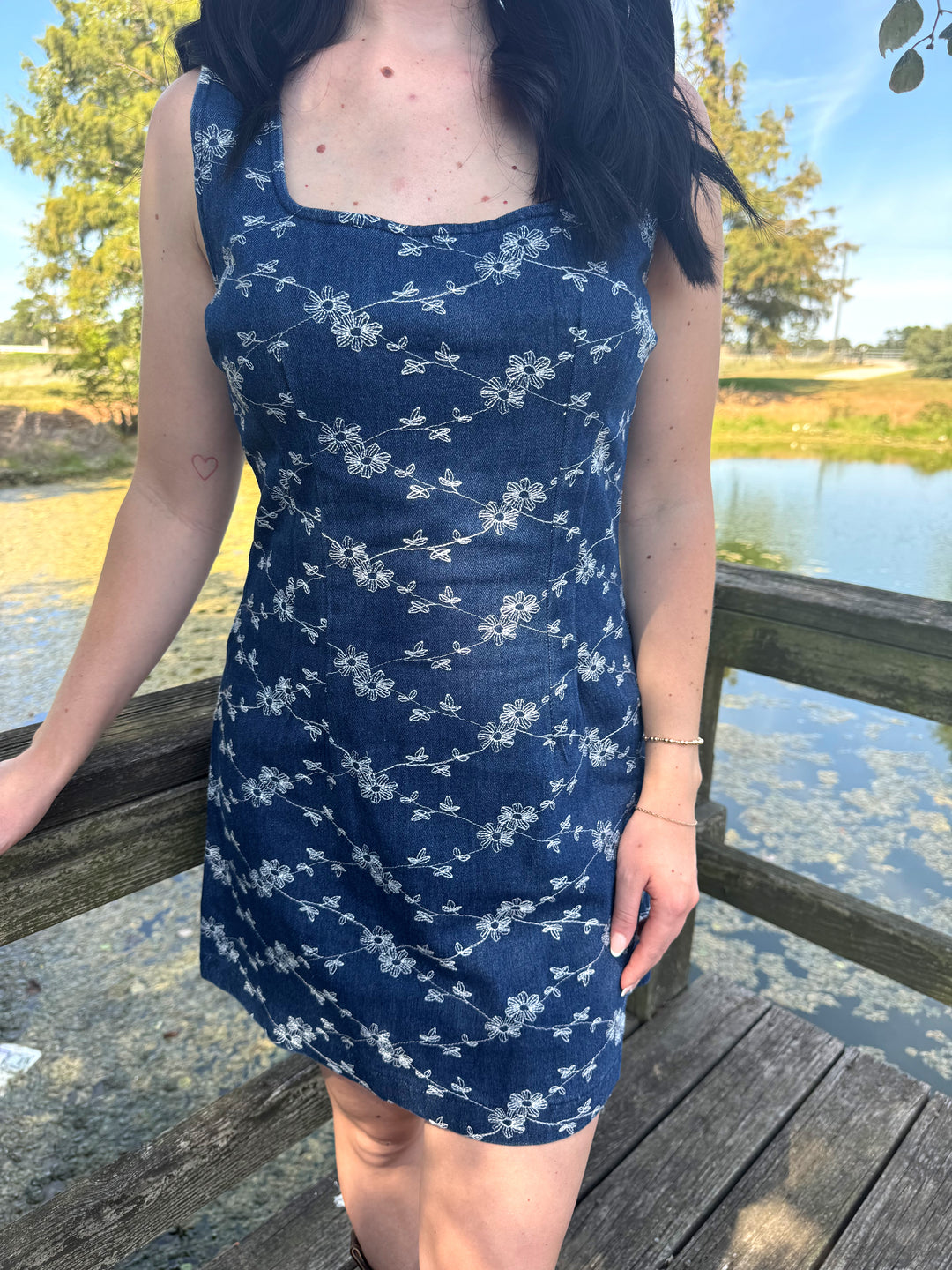 Ruby Embroidered Denim Mini Dress