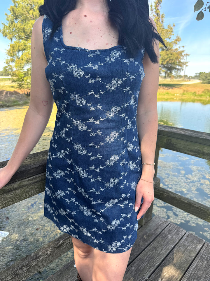 Ruby Embroidered Denim Mini Dress