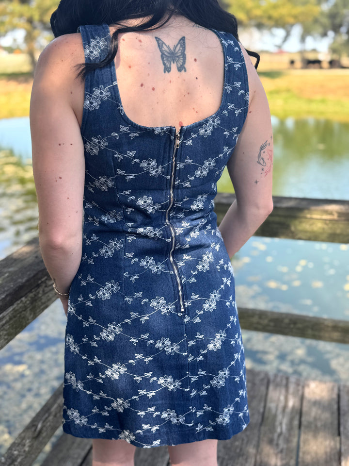 Ruby Embroidered Denim Mini Dress