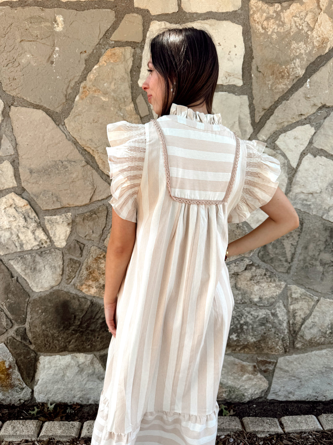 Molly Taupe Flutter Sleeve Maxi Dress