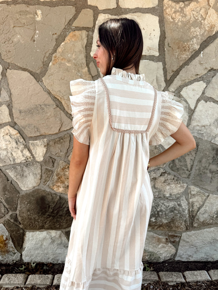 Molly Taupe Flutter Sleeve Maxi Dress