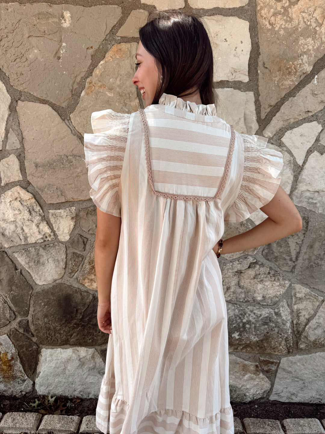 Molly Taupe Flutter Sleeve Maxi Dress