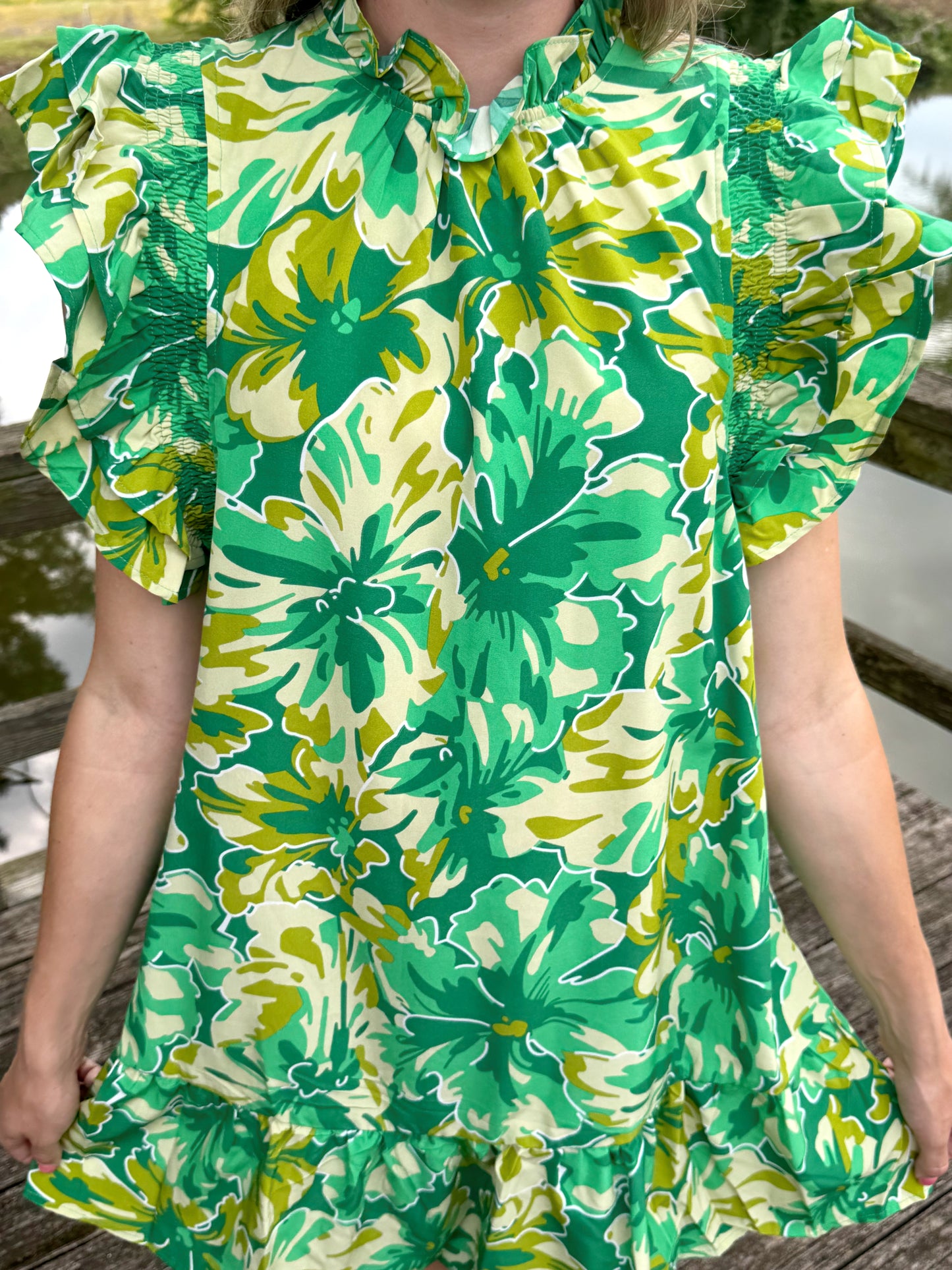 Anna Ruffle Green Mini Dress
