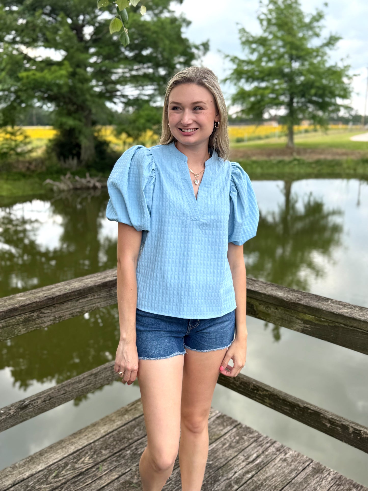 Allison Puff Sleeves Blue Top